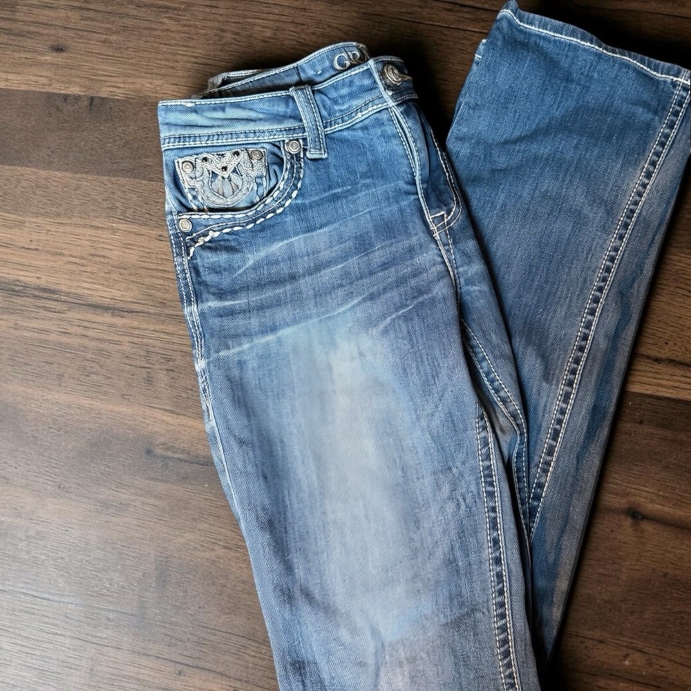 Grace in LA Jeans 28 Bootcut Rhinestone Embroidered Y2K Distressed Embellished - Picture 3 of 14